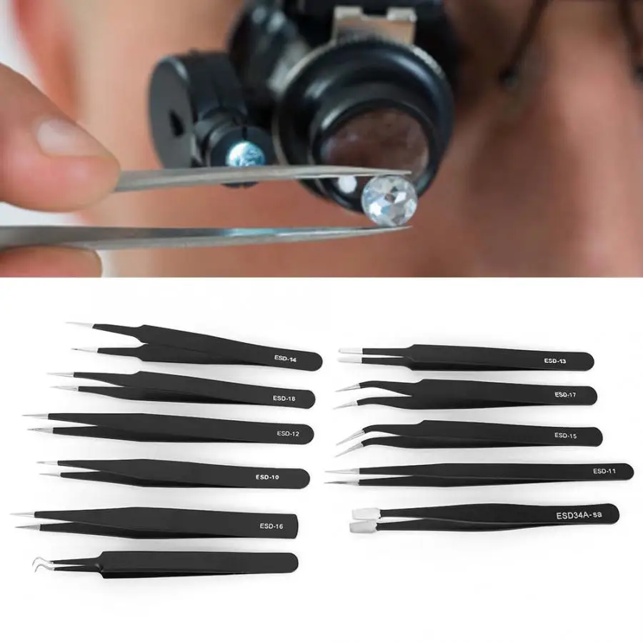 11 шт. Антистатические инструменты из нержавеющей стали|Промышленные пинцеты| |