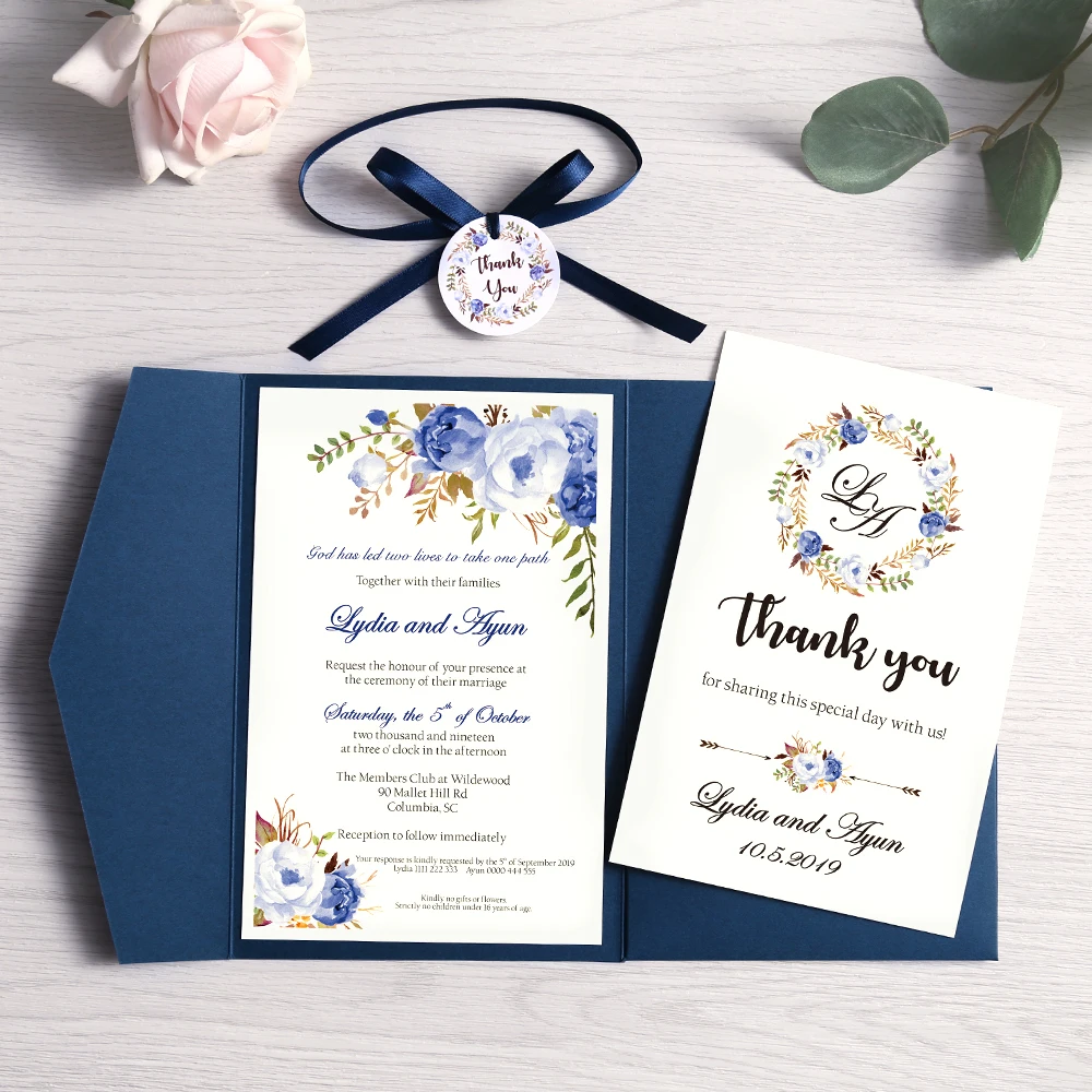 100 шт свадебные приглашения розовые бордовые темно-синие поздравительные открытки с конвертом вечерние с лентой и биркой