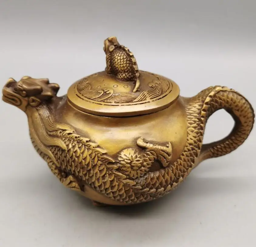 

China brass dragon teapot crafts statue