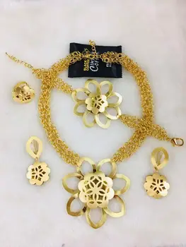 

Yulaili Wedding Jewelry Sets For Women African Beads Metal Flower Shape Necklace Earrings Bracelet Rings Bridal Jewellery