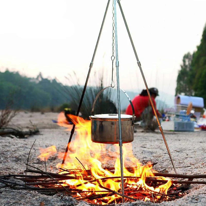 

Outdoor Picnic Telescopic Cooking Tripod Portable Hanging Pot Telescopic Design Lead Free Camping Tripod Campfire Grill Stand
