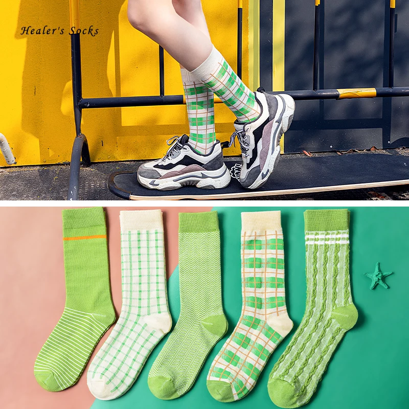 

Hot Striped Woman Socks Cotton Color of Avocado Funny Happy Harajuku Fashion Summer Casual College Style Cute Girls Sockings