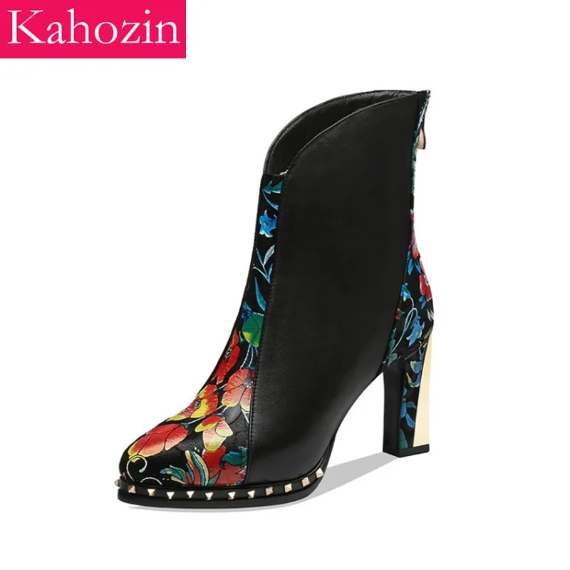 

quality ankle boots for women First layer cowhide vamp super high 9CM platform Genuine Leather women short boots red black