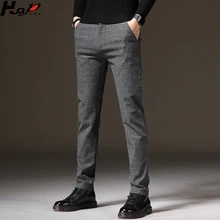Клетчатые брюки мужские осенние и зимние с косой карманом мужские повседневные брюки свободные прямые брюки мужские