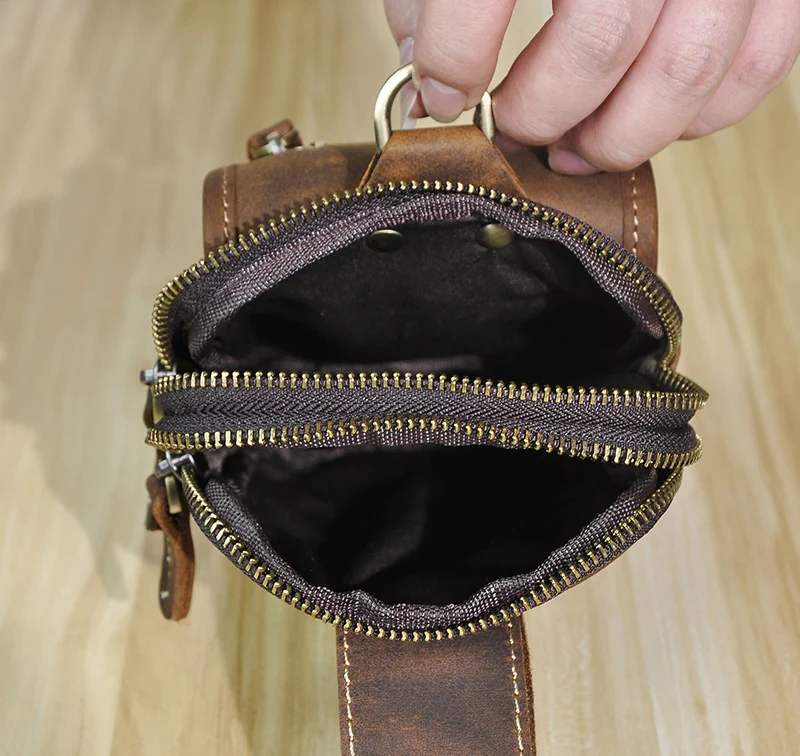 Vintage Crazy Horse Leather Small Summer Hip Bum Pouch Hook Design Cigarette Case 7" Phone Pouch Fanny Waist Pack Belt Bag 1609 waist pack