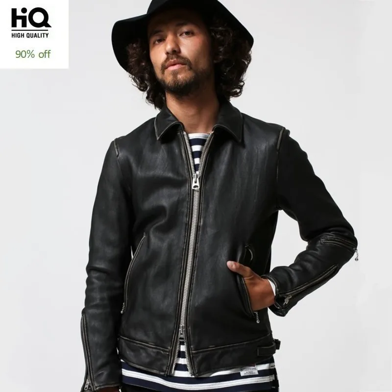 Винтажная японская Мужская короткая приталенная куртка Veste Cuir Homme из натуральной