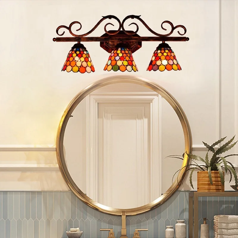 

European Bohemia tiffany stained glass bathroom lens headlight corridor bar restaurant three wall lamp