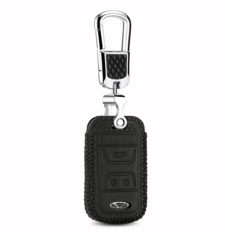 Luckeasy кожаный чехол для ключей Chery Tiggo 3 5 Chery ARRIZO 3 7 Chery E3 E5 Bonus 3 кнопки Чехол кошелек держатель для ключей key4y - Название цвета: black 1