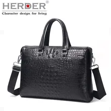 HERDER крокодиловая текстура новая кожаная мужская сумка первый слой кожаный деловой портфель сумка для компьютера сумка