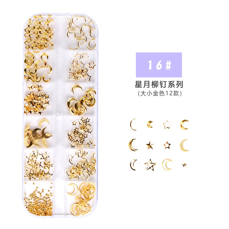 12 решеток/коробка AB цветные стразы для дизайна ногтей, цвета: золотистый, серебристый, прозрачный плоский низ, разные размеры, сушеные цветы, сделай сам, дизайн ногтей, 3D украшение - Цвет: FH16