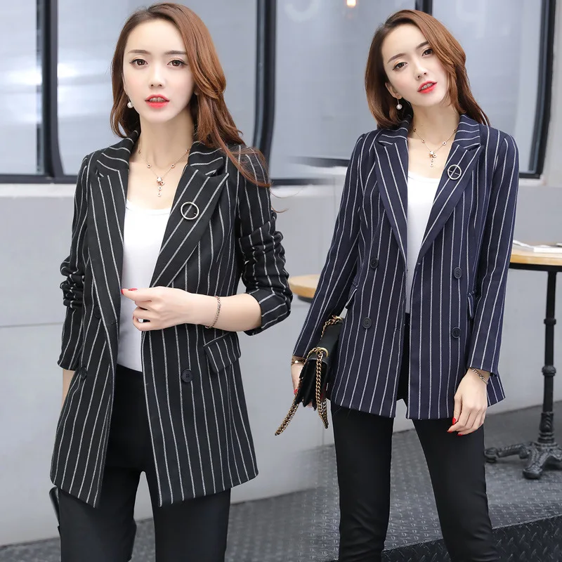 

2017 Autumn Clothing New Style Stripes Coat Women's Korean-style Wear Elegant Versatile Ol Short Coat Loose-Fit Slimming Suit