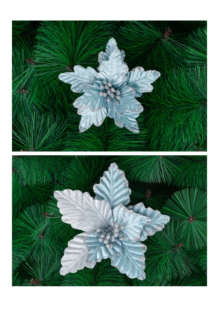 5 шт. Необычные черенки искусственный светильник синий цветок блеск Poinsettia украшения для дома праздники Рождественская елка Декор вечерние принадлежности