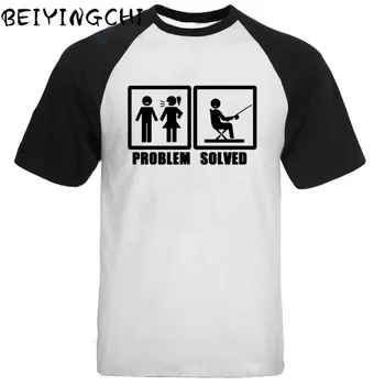 

Humor Spoof Inspired Design Short Sleeved 100%Cotton T shirt Problem Solved Go fishing Tee Tops shirt men Problem Solved T Shirt