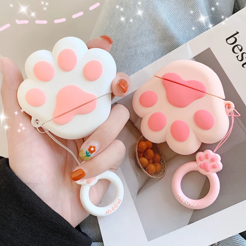 Cute cartoon cat pad earhphone Case For airpods Bluetooth headset shell Interesting headphone cover 3D silicone soft | Электроника