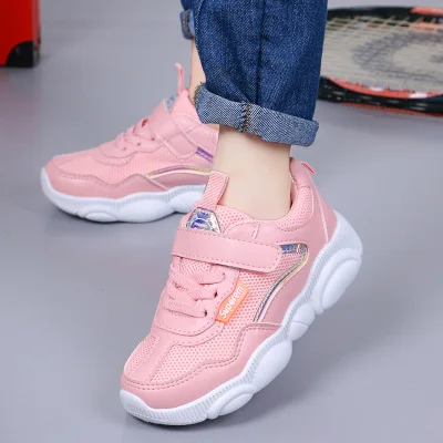 Pink mesh Зимняя детская спортивная обувь для детей, повседневный лоскутный кроссовок для мальчиков, Модные осенние студенческие ботинки с сеткой для девочек, Нескользящие - Цвет: Pink mesh