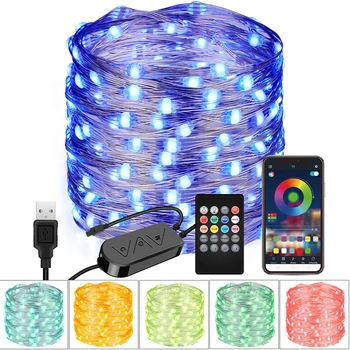 

5/10/20m Usb Rgb Changing String Light Bluetooth App Controlled Garland Xmas Bedroom Party Wedding Outdoor Smart Remote Lights