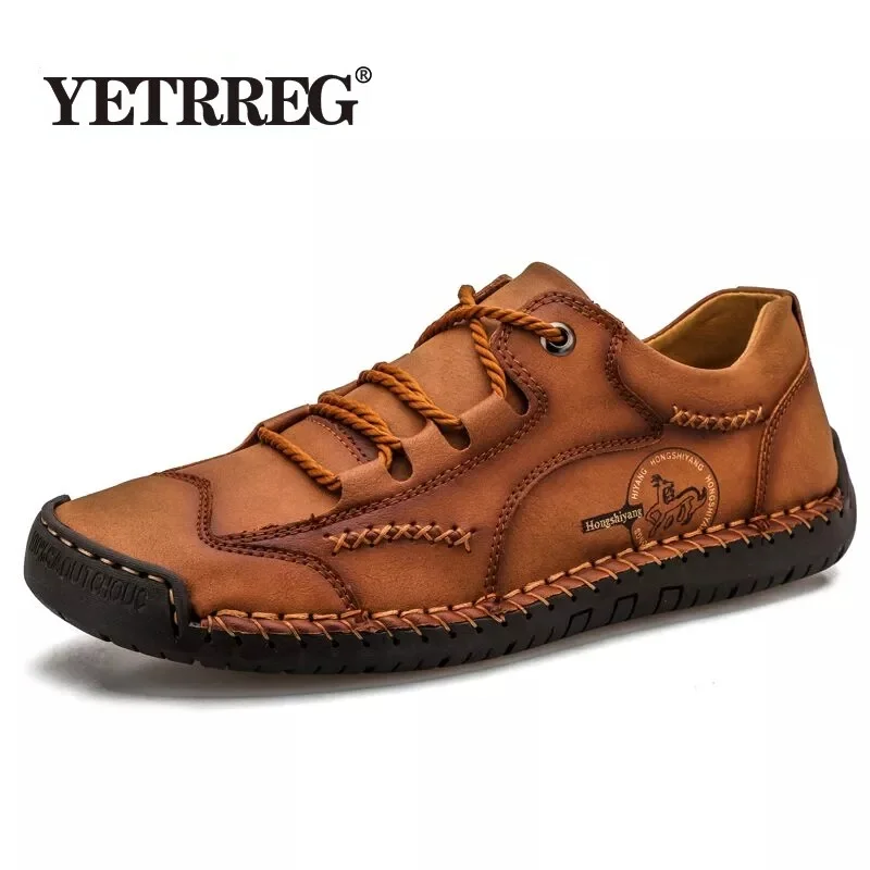New Men Casual Shoes Handmade Leather Loafers Comfortable Men's Quality Split Flat Moccasins Sneakers Size 48 | Обувь