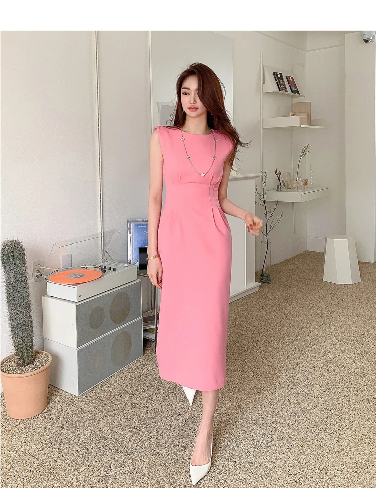 Summer Office Lady Casual Wear Dress Women Solid Formal Slim Dress Female Bodycon Slevessless Vestdios