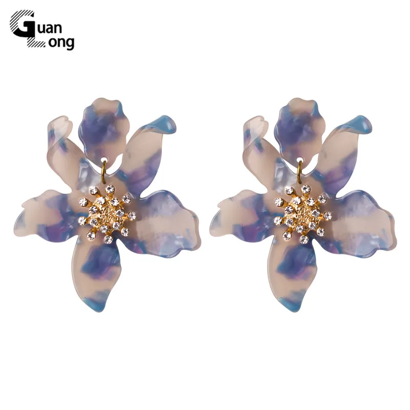 Dangle earrings GuanLong Hot Fashion Big Flowers dangle earrings For Women Bohemian Boho Ethnic Acrylic Cystal Dangle Drop Earrings Ear Jewelry