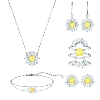 

High Quality 1:1 SWAN Original SUNSHINE Sun Pattern Necklace Pendant Bracelet Stud Earrings Ring Set 5081230 DIY Jewelry