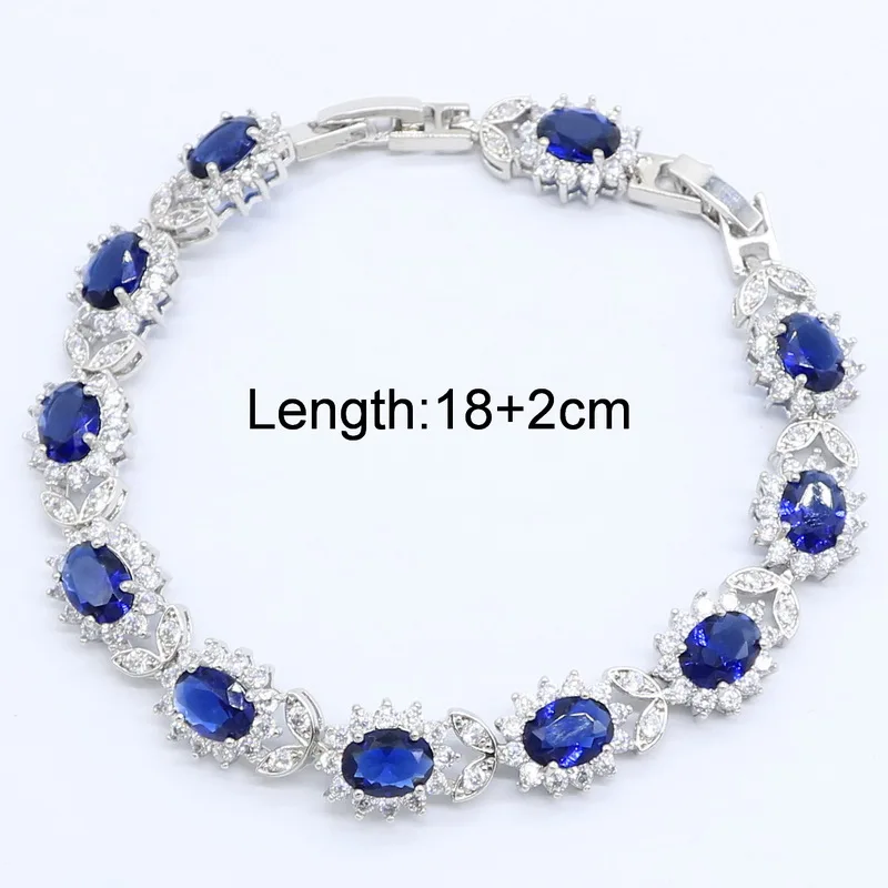 Natural Blue Zircon White Crystal Silver Color Jewelry Sets For Women Party Earrings/Pendant/Necklace/Rings/Bracelet