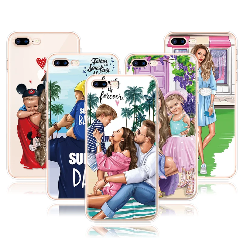 

Fashion Black Brown Hair Baby Mom Girls Case For iPhone X 11 Pro XS Max XR For iPhone 7 Plus 8 6 6S Plus 5 5S SE 5C Silicon Case