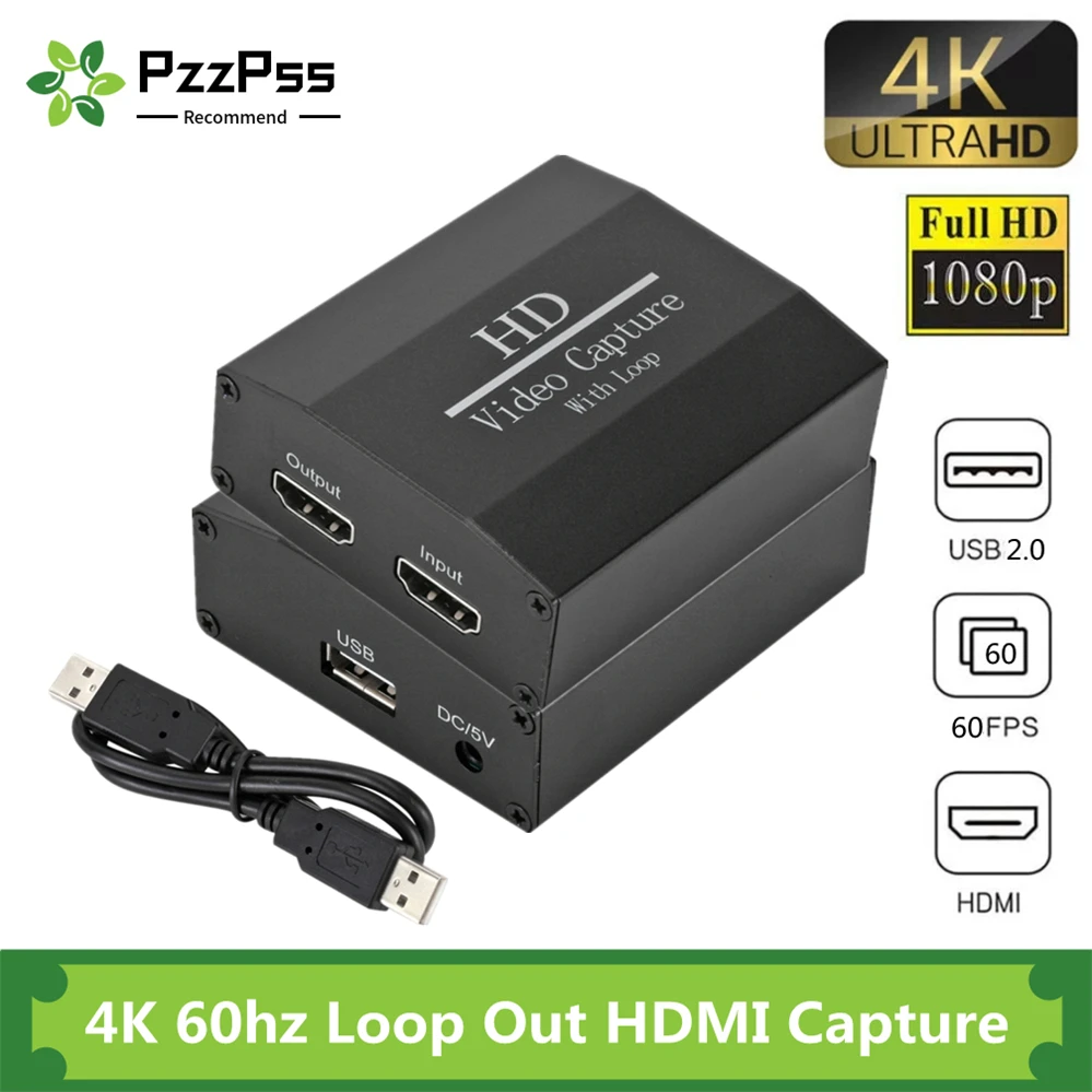 

Карта захвата аудио и видео PzzPss, 4K, 60 Гц, USB 2,0, 1080p