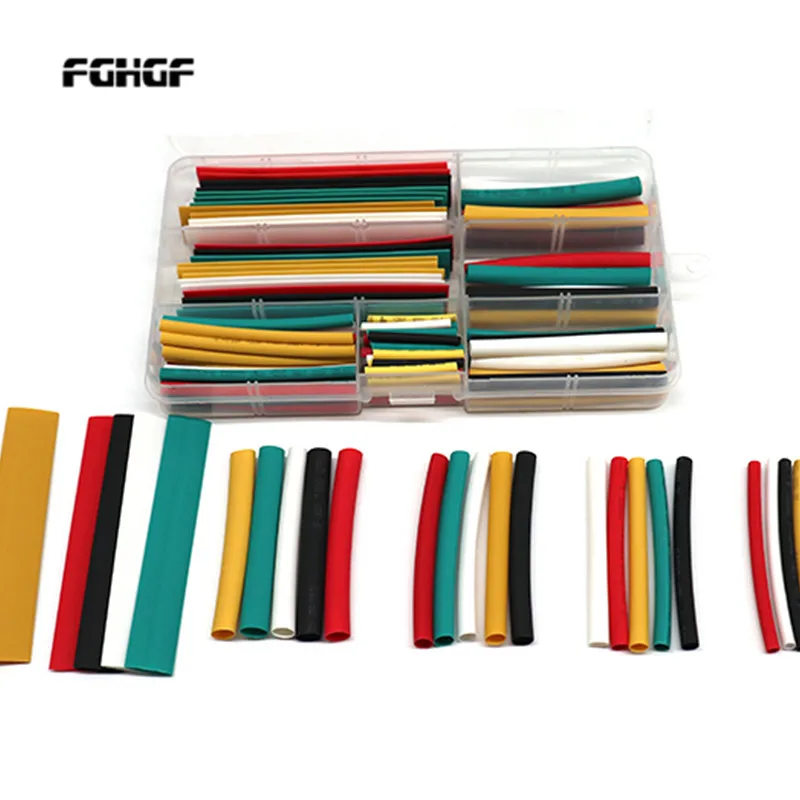 140Pcs/Box Polyolefin Assorted Heat Shrink Tube With Glue Wire Cable Insulated Sleeving Tubing Set Partition Insulator 5 Color