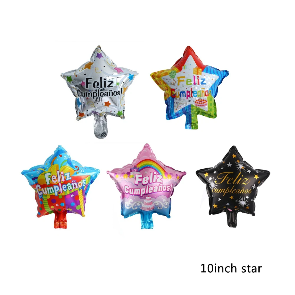 10pcs/lot 10inch Feliz Cumpleanos Spanish Happy Birthday Balloons Round Mylar Helium Balloon Happy Birthday Party Air Globos