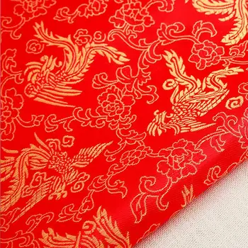 

500cm*150cm Imitation silk satin fabric antique suit cheongsam fabric Phoenix brocade wedding dress DIY cloth material wholesale