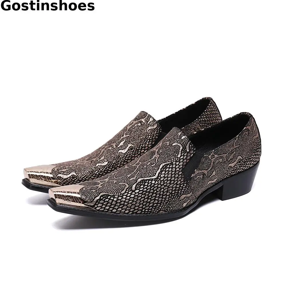 

Snakeskin Printed Men Casual Shoes Genuine Leather Pointed Steel Cap Toe Slip On Men Leisure Loafers Fashion Shoes Men