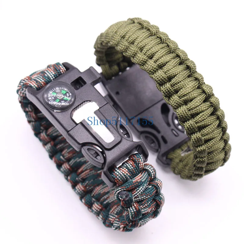 200 шт./лот открытый компас для выживания paracord свисток шестерни пряжка Кемпинг спасательный канат спасательный Браслет
