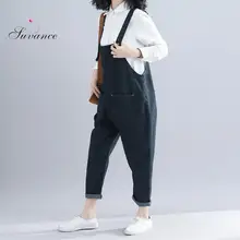 Suvance Весна Мода черный цвет M-xl хлопок свободные женские Комбинезоны Джинсы Jl-shmf024