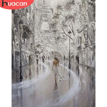 

HUACAN Painting By Number Girl Hand Painted Paintings Art Gift DIY Pictures By Numbers Street Drawing On Canvas Home Decor