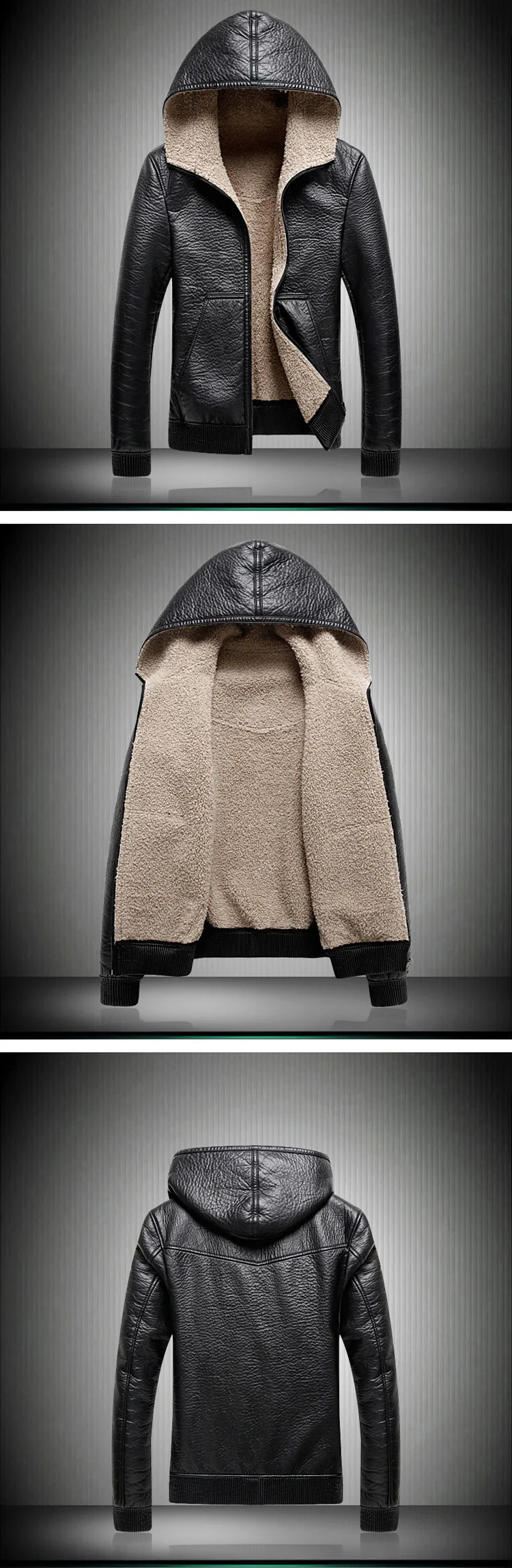 SOUL OF TIGER зима модная Корейская одежда в стиле панк мужские байкерские теплые кожаные куртки с капюшоном повседневные меховые пальто на молнии Большие размеры