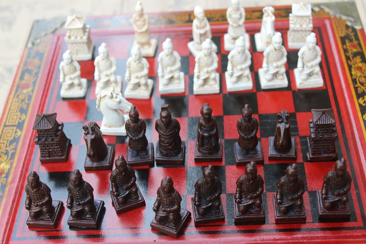 Архаистический Шахматный набор китайские терракотовые воины шахматные фигуры деревянная шахматная доска 26 см трехмерная настольная шахматная доска детская игрушка