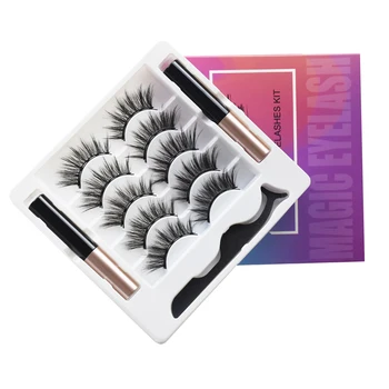 

Wholesale 5 Pairs 3D Mink Natural Magnetic False Eyelashes and Eyeliner Tweezer Set Black Lashes With Boxes For Women Beauty