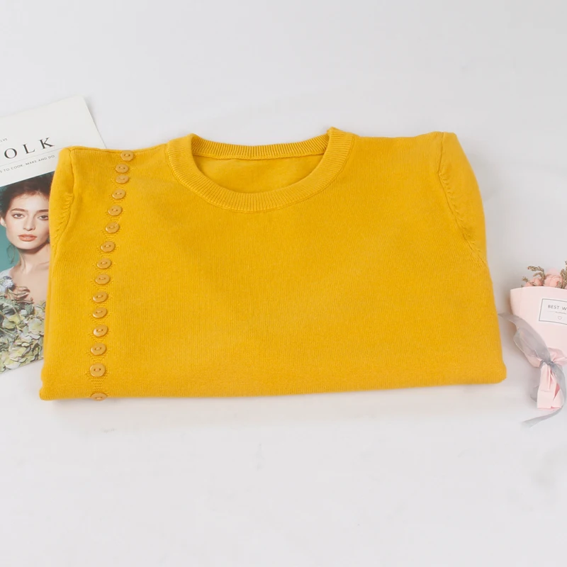 GIGOGOU вязаный женский свитер большого размера с круглым вырезом и пуговицами, толстый теплый пуловер, рождественские свитера, мягкий женский джемпер, Топ Sueter Mu - Цвет: Yellow 388