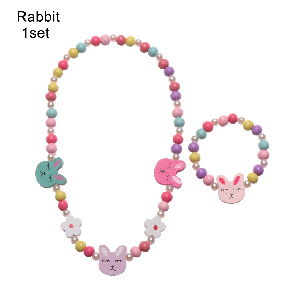Style 1- Rabbit 1 Набор для девочек, бусы, игрушки, ожерелье+ браслет, бабочки, цветы, детское ожерелье ручной работы, аксессуары для принцесс, детские подарки на день рождения - Цвет: Style 1- Rabbit