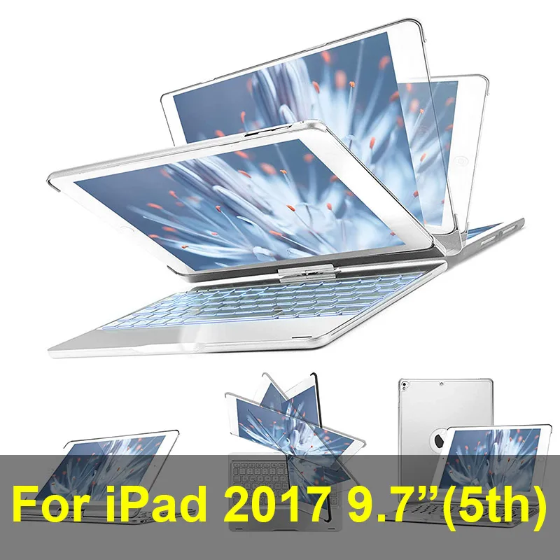 iPad 2017 5th Silver Чехол с клавиатурой для iPad 7 поколения(iPad 10,2 дюймов)/iPad Air 10,5 /iPad Pro 10,5, 7 цветов с подсветкой 360 - Цвет: iPad 2017 5th Silver
