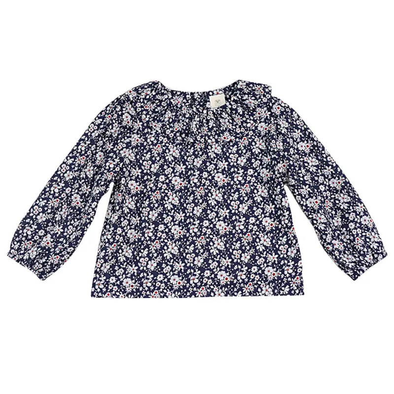 Осенняя детская блузка из полиэстера с длинными рукавами для маленьких девочек; милая однотонная Удобная блузка с пышными рукавами и цветочным принтом; 2 цвета