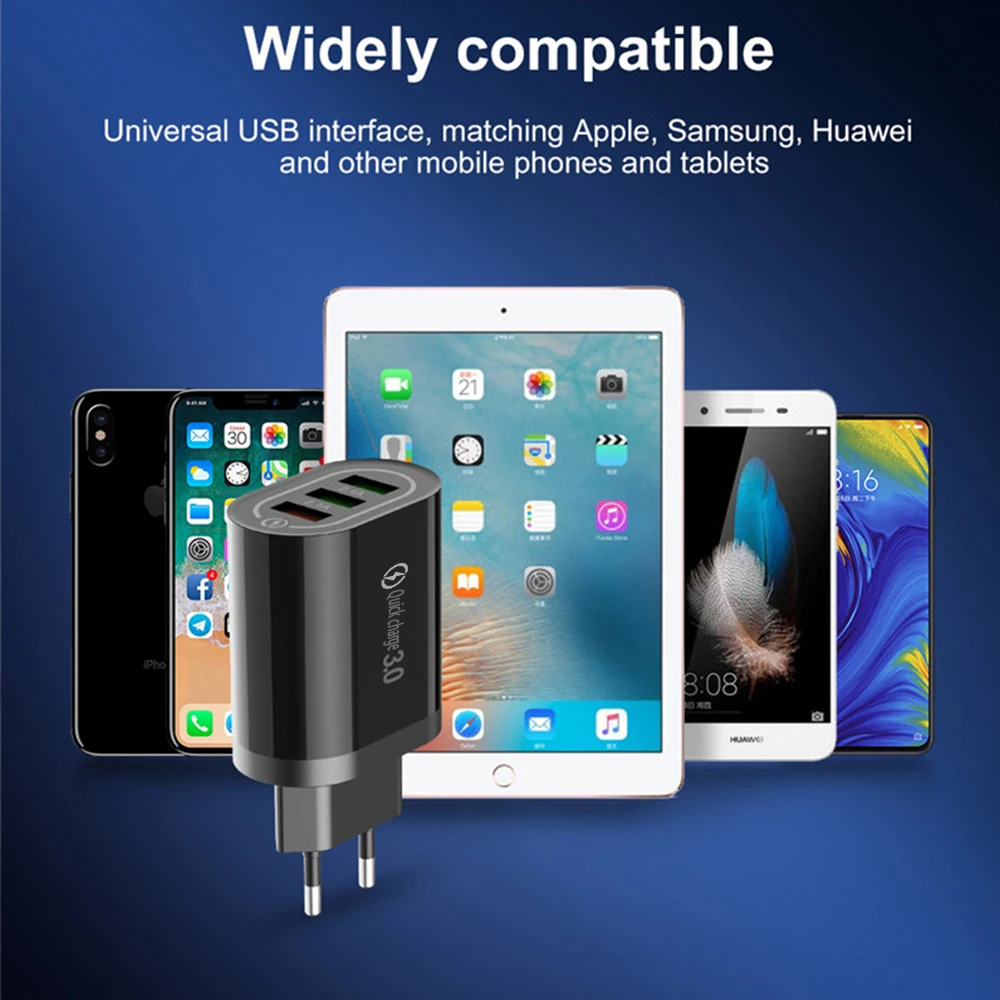 18W Quick Charge 3.0 USB Charger QC3.0 Fast Charging Multi Charger for Samsung S10 Xiaomi Mi9 iPhone X iPad Wall Phone Charger
