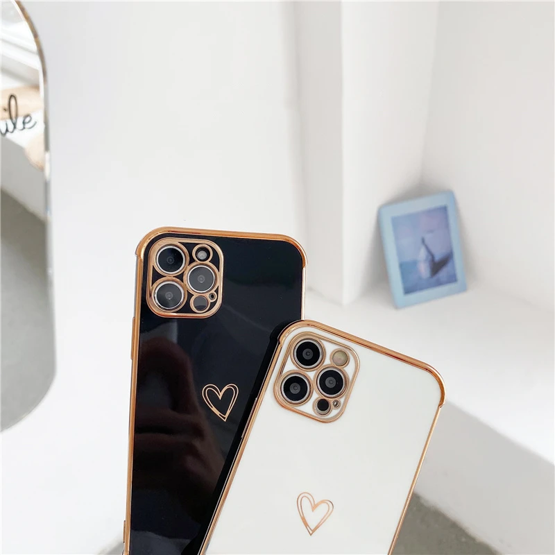 iphone 12 cover case Cute Electroplated Love Heart Lanyard Case For iPhone 11 12 13 Pro Max XS XR X 7 8 Plus Mini SE 2 Cord Rope Necklace Strap Cover apple iphone 12 case