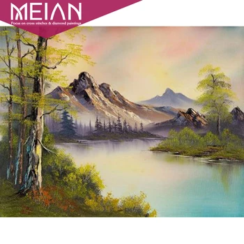 

2020 MEIAN mountain lake Home Decor Diamond Embroidery Landscape spring Handmade Diamond Painting full drill Mosaic Cross Stitch
