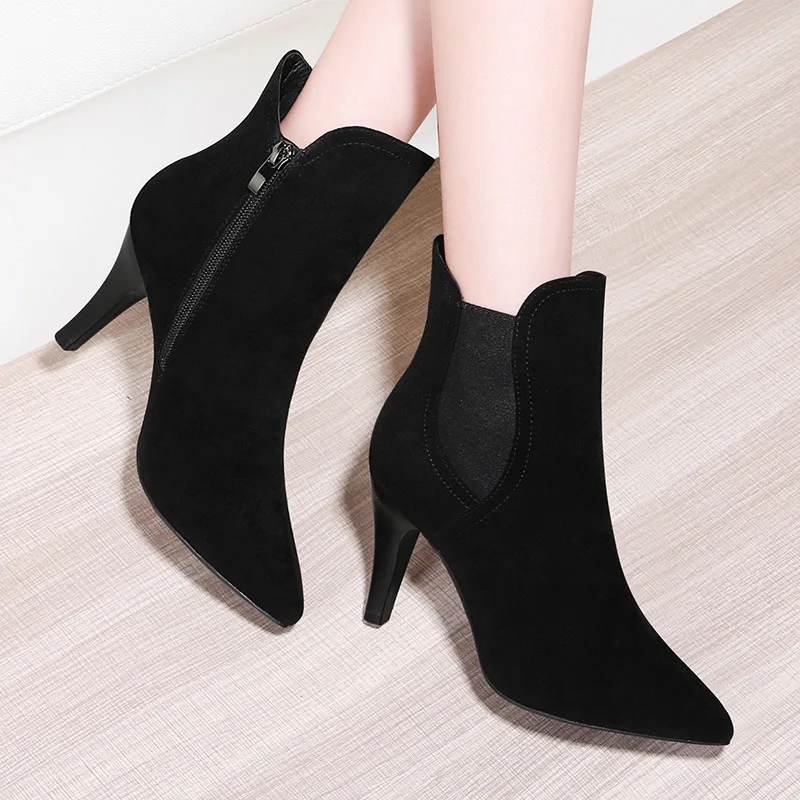 

2019 New Style Waterproof Platform Fashion Shoes Pointed-Toe Thin Heeled WOMEN'S Boots Side Zipper High-Heel Leather Boot Gucci