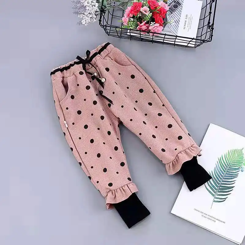 pink Штаны для девочек детская одежда на осень и весну, брюки детские штаны для маленьких девочек, штаны-шаровары в горошек, 80-120 - Цвет: pink