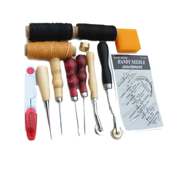 

13PCS Leather Craft Tools Kit Hand Sewing Stitching Punch Carving Work Saddle Leathercraft Accessories