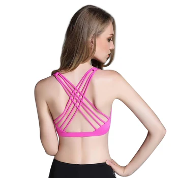 

JELLPE ladies fitness sports bra push up back solid cross yoga vest gym training exercise women pad cotton underwear crop top
