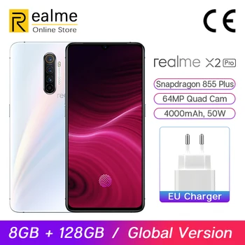 In Stock Global Version Realme X2 Pro Snapdragon 855 Plus Mobile Phone 8GB 128GB 6.5'' 64MP Quad Cam 90Hz Display NFC 50W VOOC
