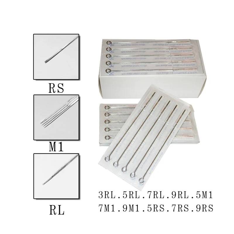 HTHL-50Pcs Ассорти стерилизованные иглы Смешанные 10 размеров 3Rl 5Rl 7Rl 9Rl 5Rs 7Rs 9Rs 5M1 7M1 9M1